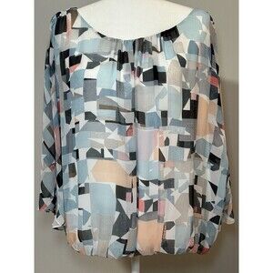 VINCE CAMUTO Geometric Design Pleated Collar Butterfly Sleeve Cinched Hem XL